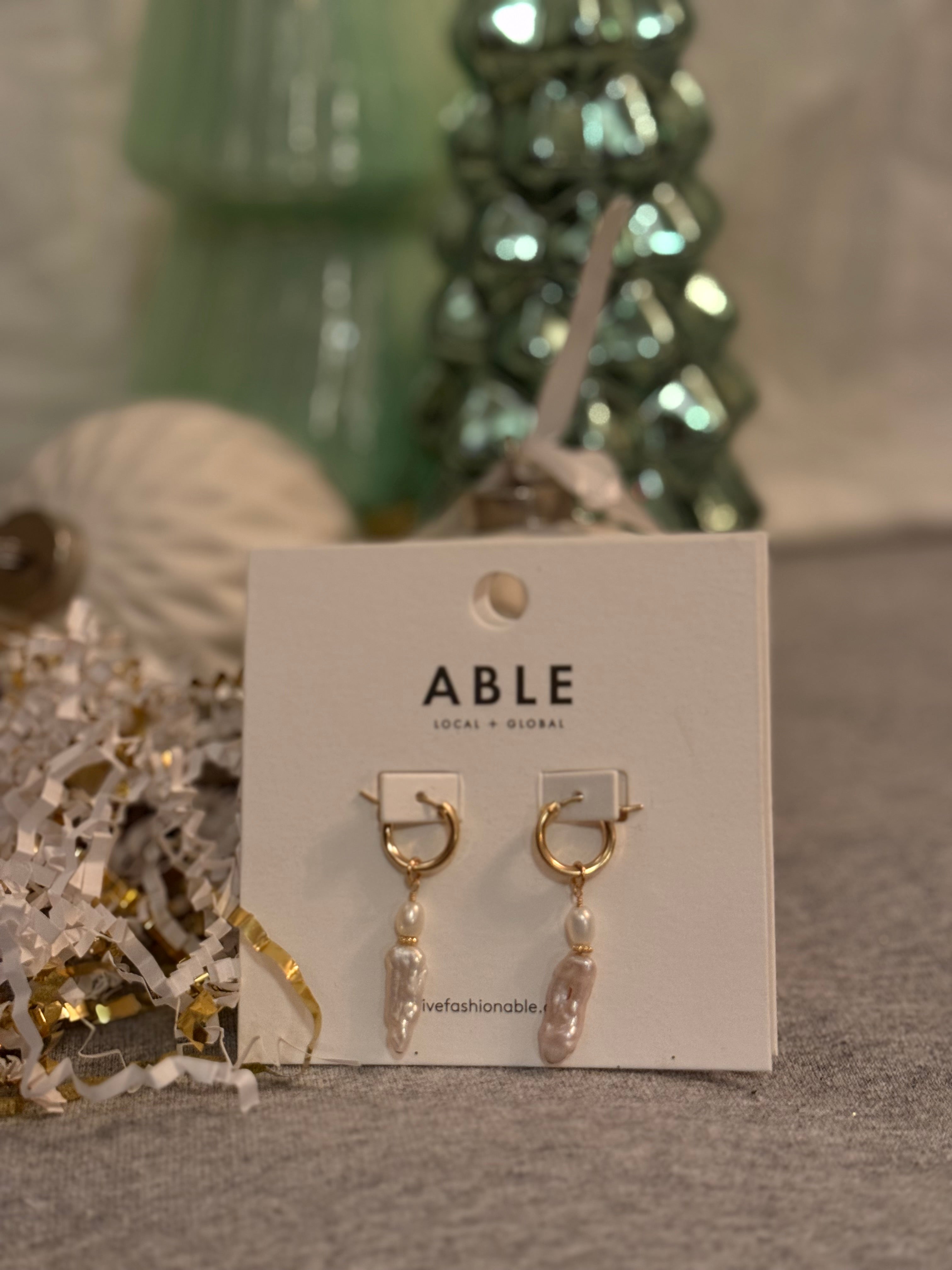 Chunky Freshwater Pearl Drop Hoops
