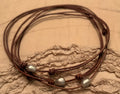 MooYoung leather & pearl necklace